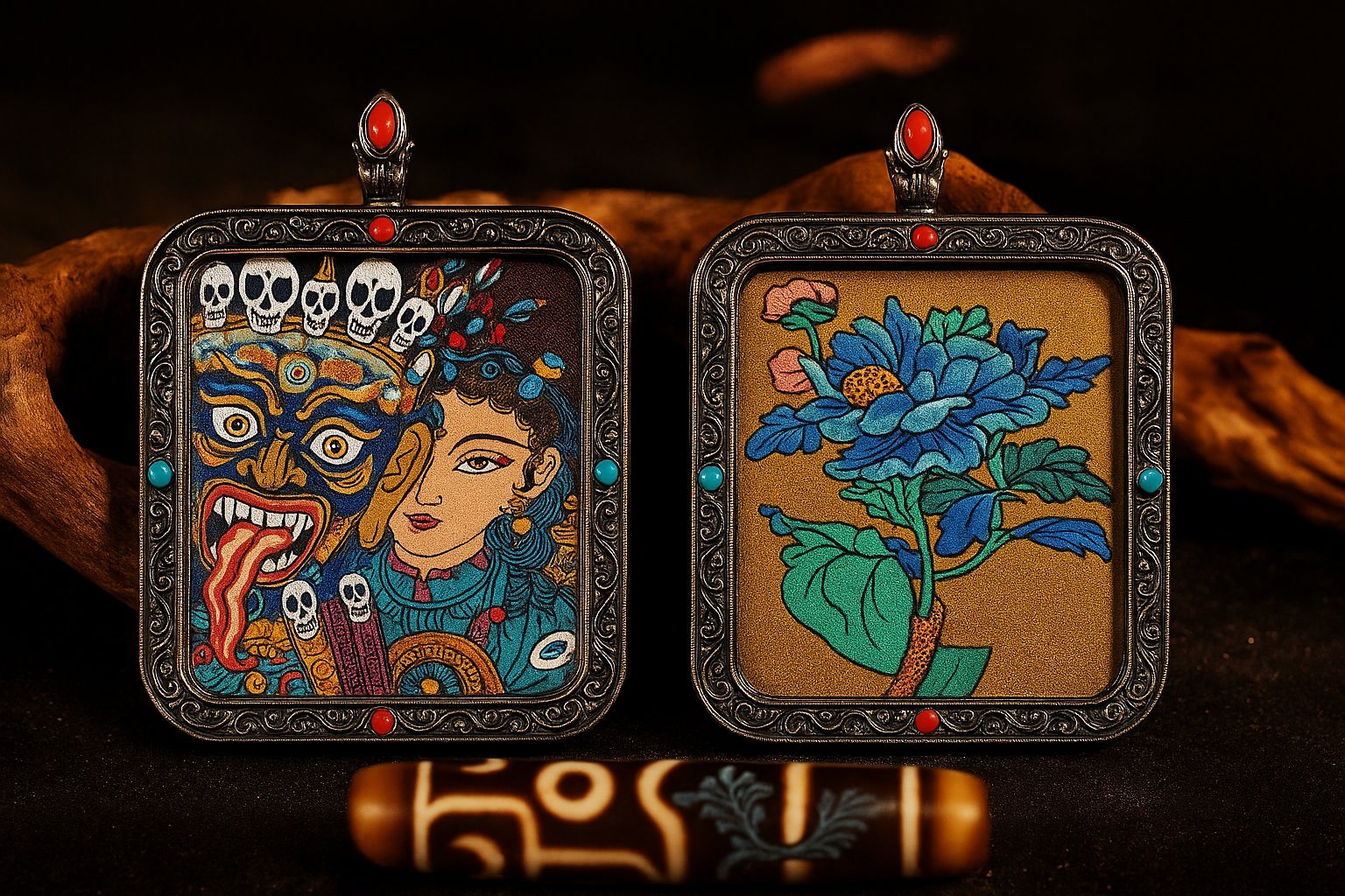 Tibetan thangka pendant necklaces collection featuring sacred-inspired wearable art