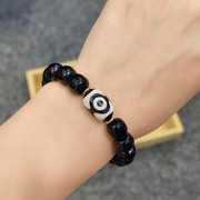 3A Black Warrior Agate Two - Eyed Himalayan Dzi Bracelet – Love & Relationship Harmony (Emotional Shield) - Himalayan Whisper
