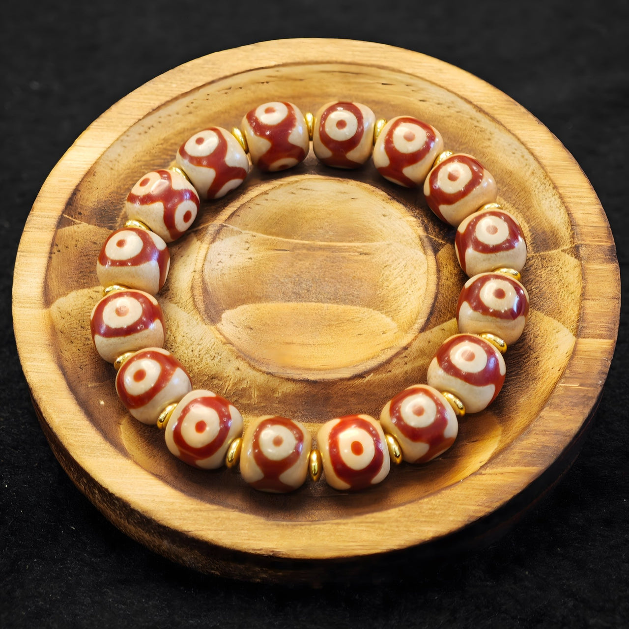 3A Red - Meat Three - Eyed Himalayan Dzi Bracelet – Wealth & Abundance - Himalayan Whisper
