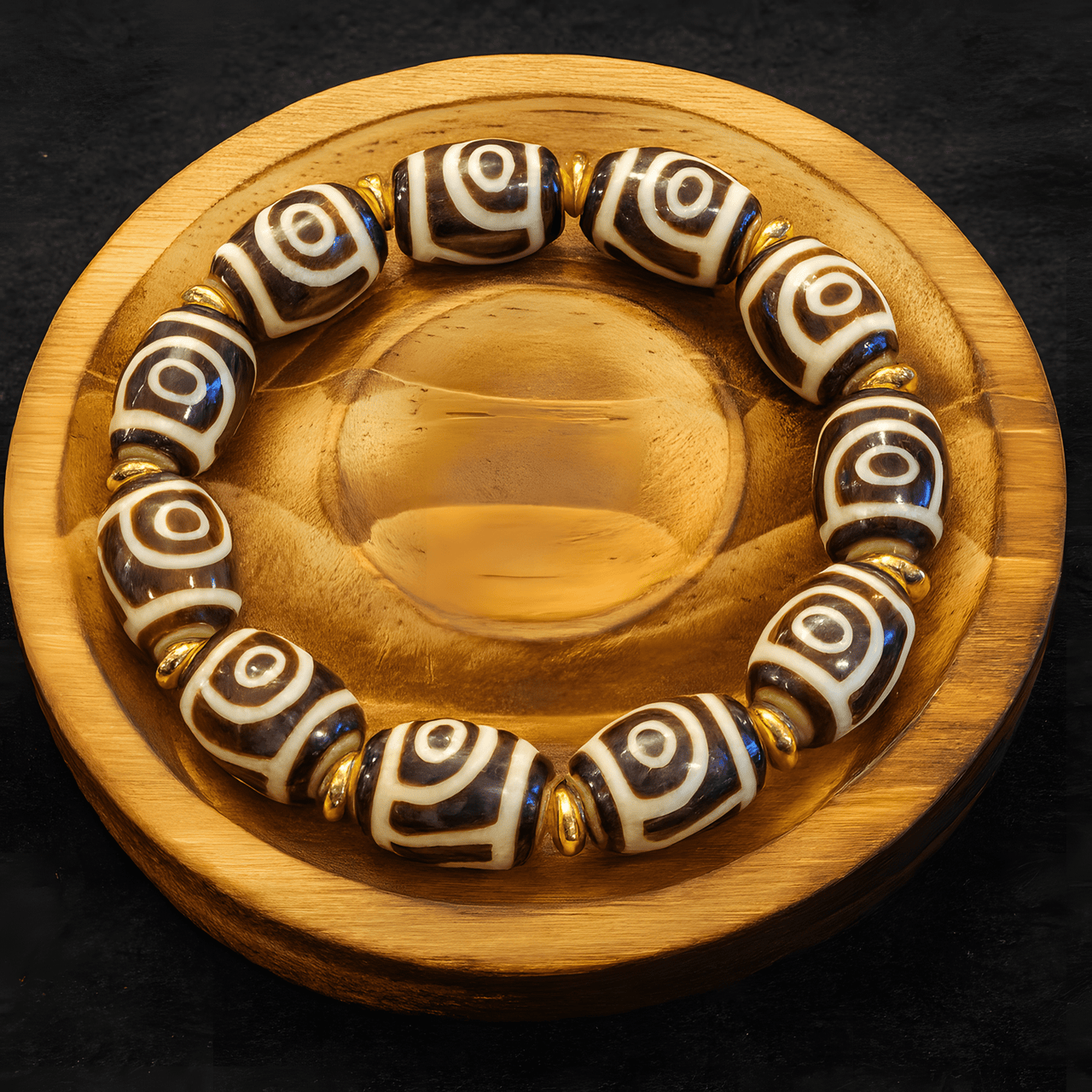 5A Black & White Two - Eyed Dzi Bead Bracelet – Himalayan Agate | Clarity, Alignment & Relationship Harmony