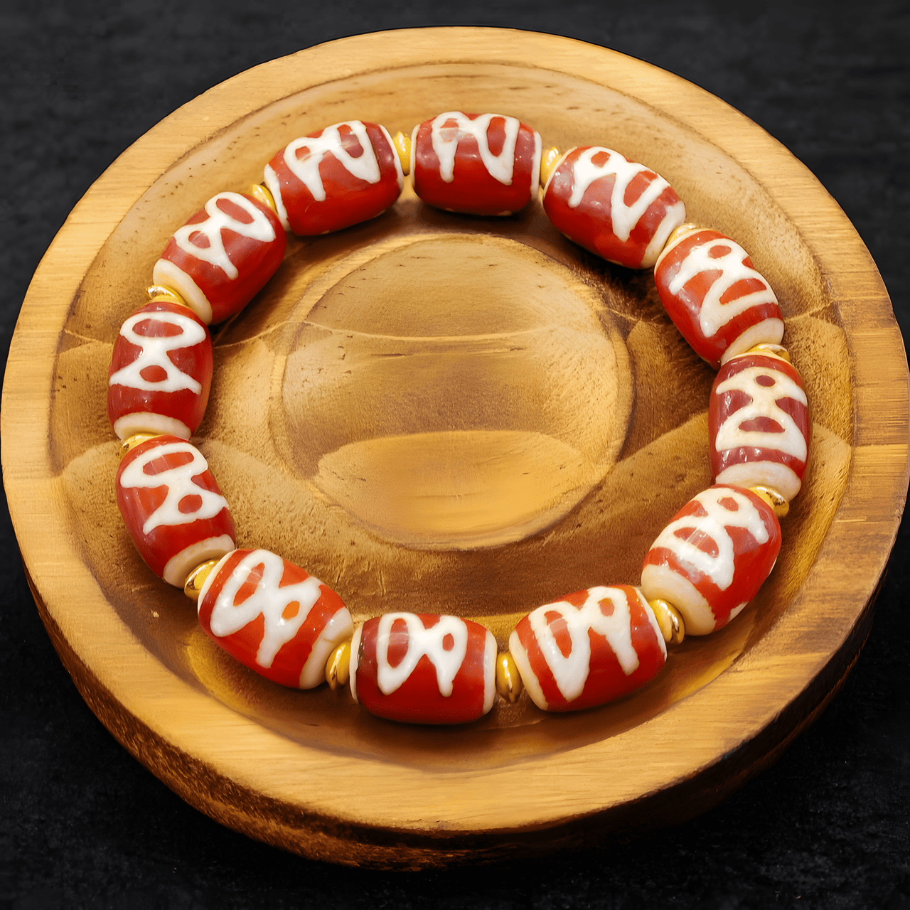 5A Red - Core Wealth God Dzi Bracelet – Himalayan Agate | Money Stability + Prosperity