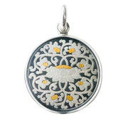 Amitabha Thangka Meteorite Pendant Necklace – Iron - Cut Gilded, 904L Steel & Sapphire Crystal (25mm) - Himalayan Whisper - 