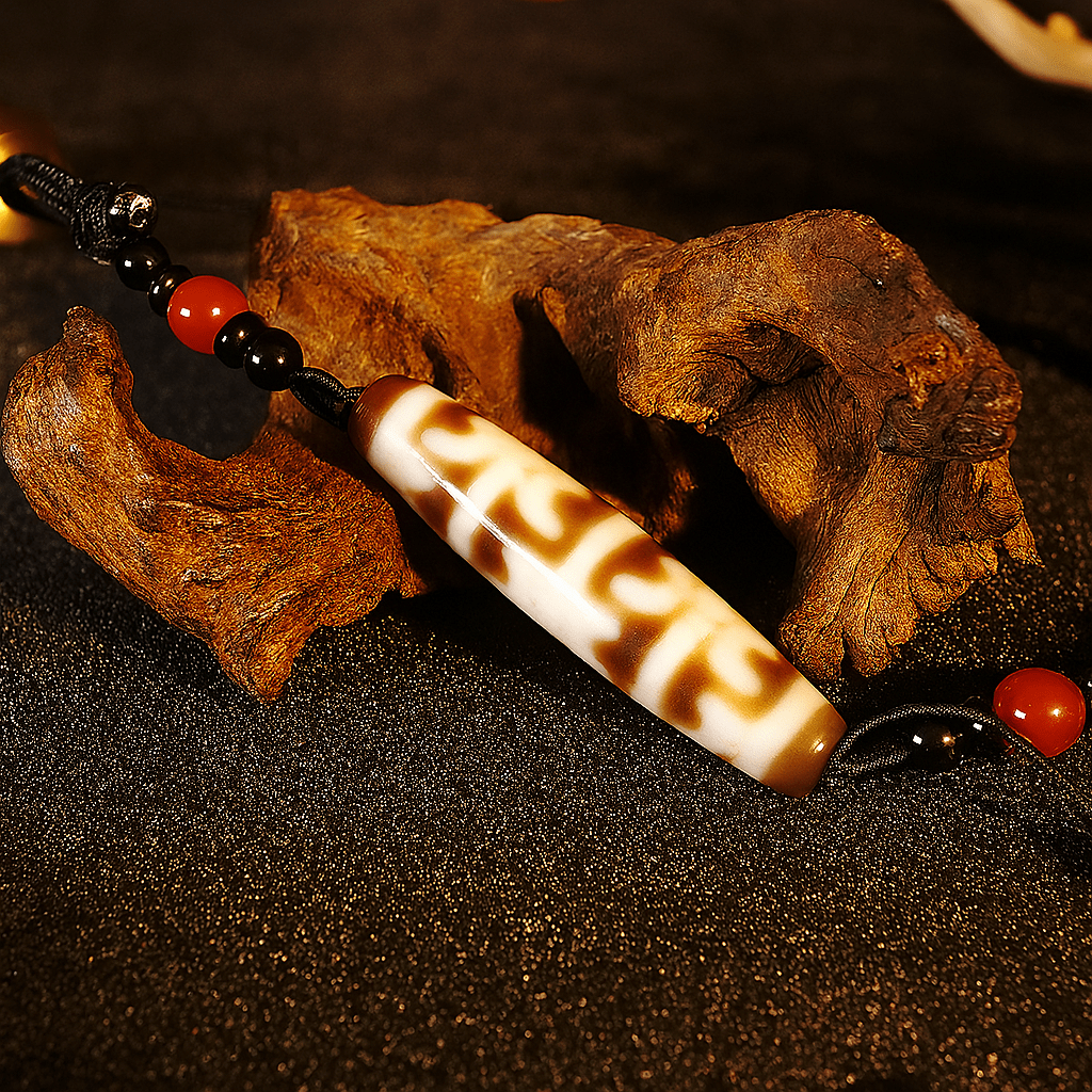 Boundless Lotus Master Dzi Bead Pendant – Health · Blessings · Longevity Protection 58mm – Design #2 - Himalayan Whisper -