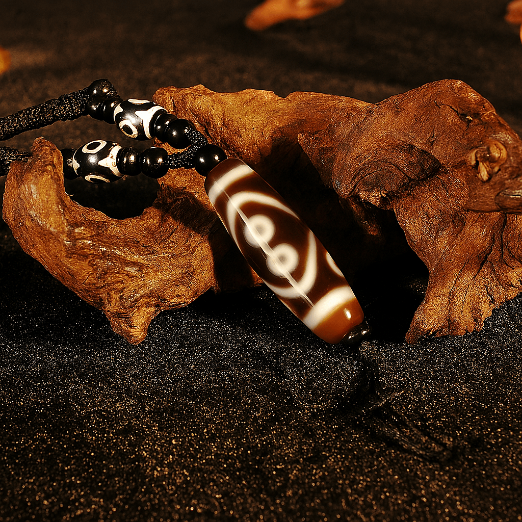 Eight-Eyed Water-Pattern Dzi Bead Pendant – Opportunity Shift & Momentum (38mm / 1.5") – Design #1 - Himalayan Whisper -