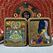 Fivefold Guardian Thangka Pendant – Protection, Stability & Good Timing (4×5cm / 1.57×1.97") - Himalayan Whisper -