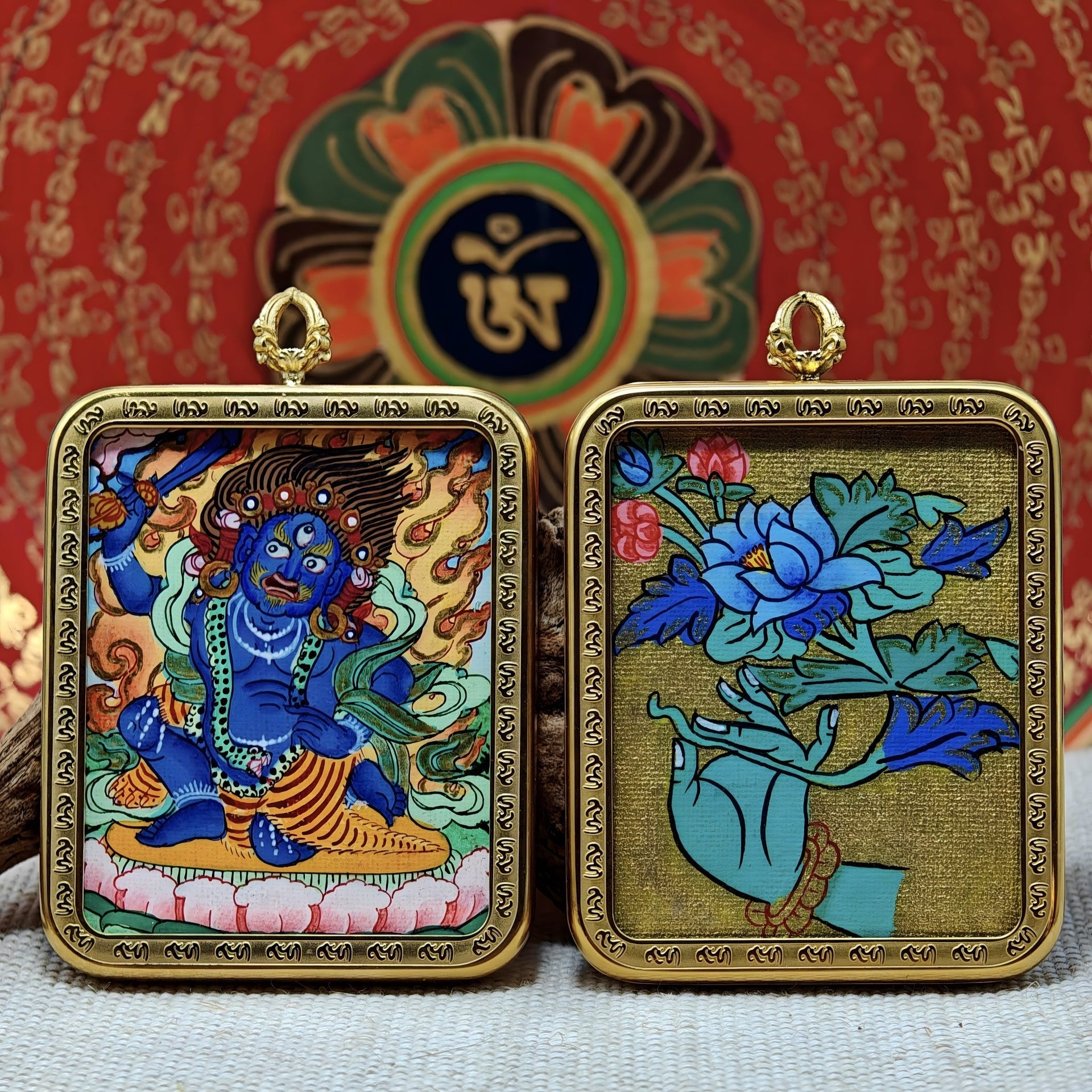 Fudō Myōō Zodiac Guardian Thangka Pendant–For people born in Rooster Year(4×5cm/1.57×1.97")–Design#2 - Himalayan Whisper -