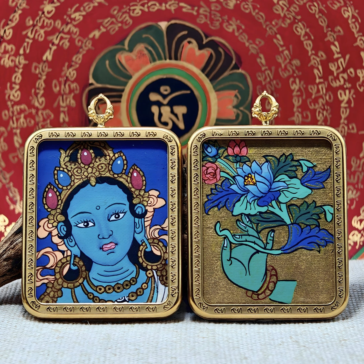 Green Tara Thangka Pendant “Everything Flows Smoothly” (4×5cm / 1.57×1.97") – Design #1 - Himalayan Whisper -