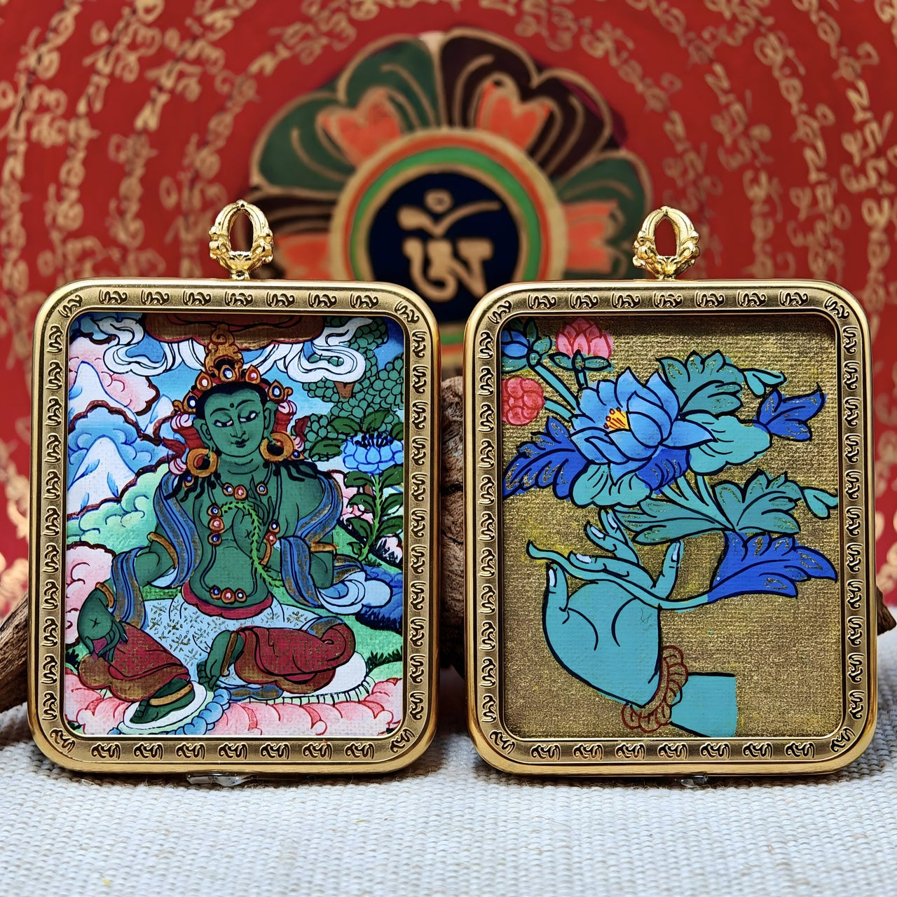 Green Tara Thangka Pendant “Everything Flows Smoothly” (4×5cm / 1.57×1.97") – Design #2 - Himalayan Whisper -