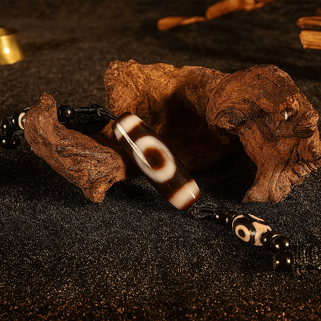 Heaven–Earth One - Eyed Dzi Bead Pendant – Clarity · Focus · Follow - Through (38mm / 1.5") – Design 1 - Himalayan Whisper - 