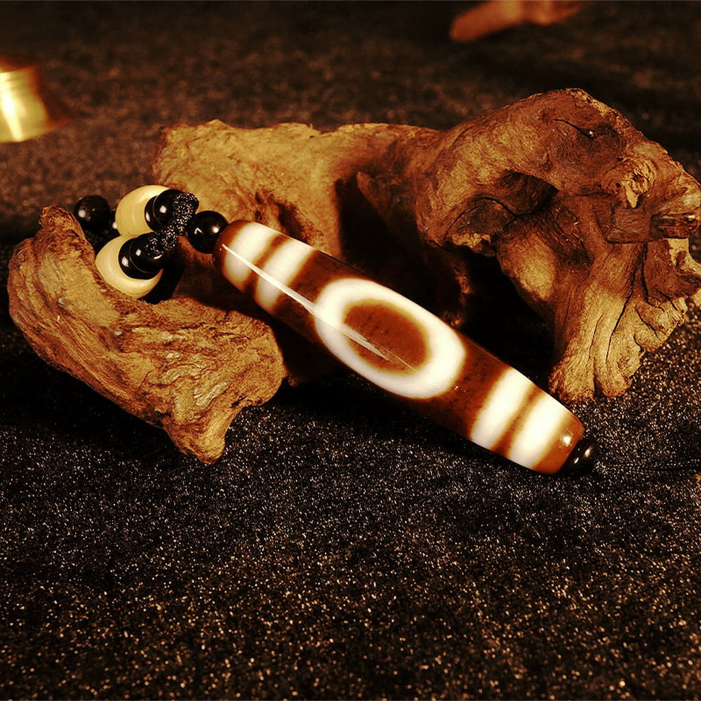 Heaven–Earth One-Eyed Dzi Bead Pendant – Clarity · Focus · Follow-Through (58mm / 2.28") – Design #2 - Himalayan Whisper -