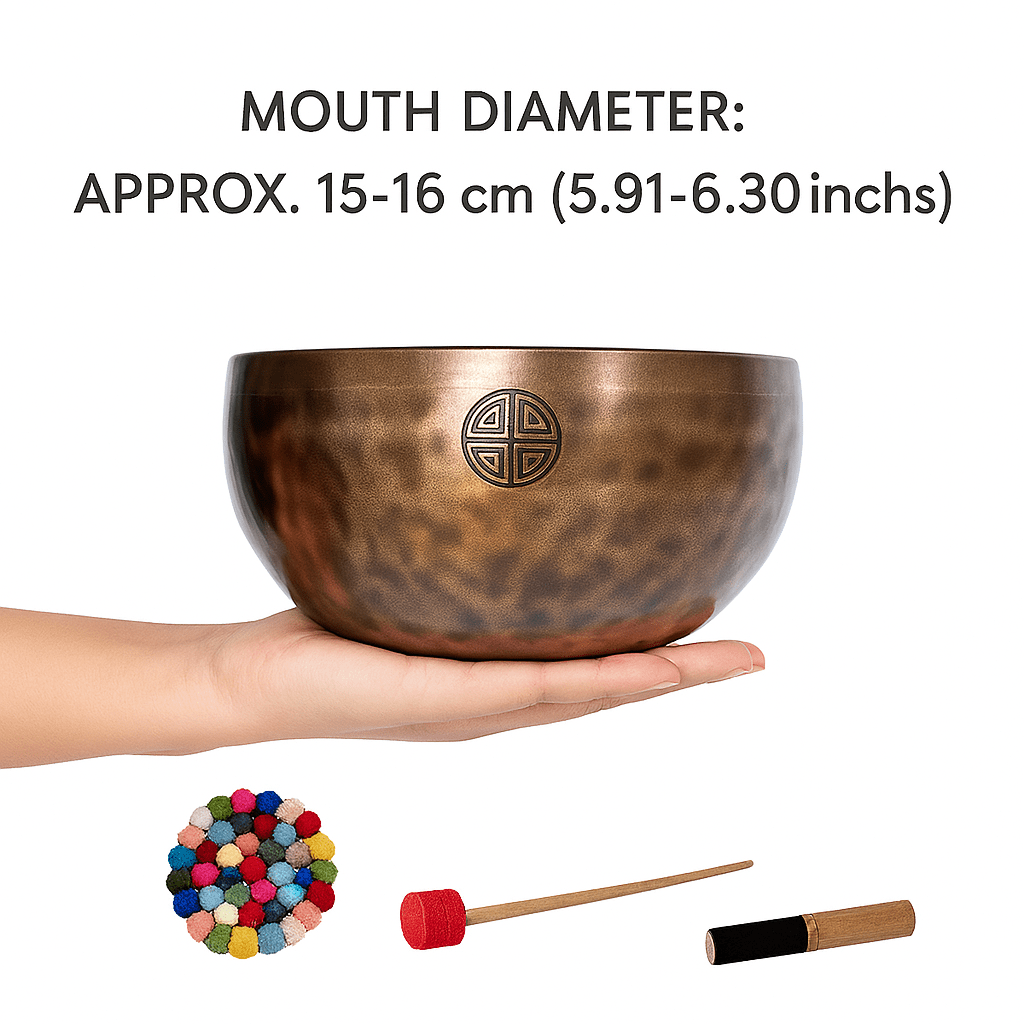 Himalayan High-Copper Full-Moon OM Singing Bowl (15–16 cm / 5.91–6.30 in) - Himalayan Whisper -