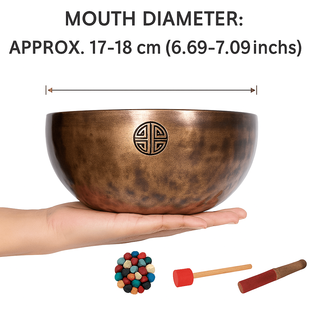 Himalayan High-Copper Full-Moon OM Singing Bowl (17–18 cm / 6.69–7.09 in) - Himalayan Whisper -