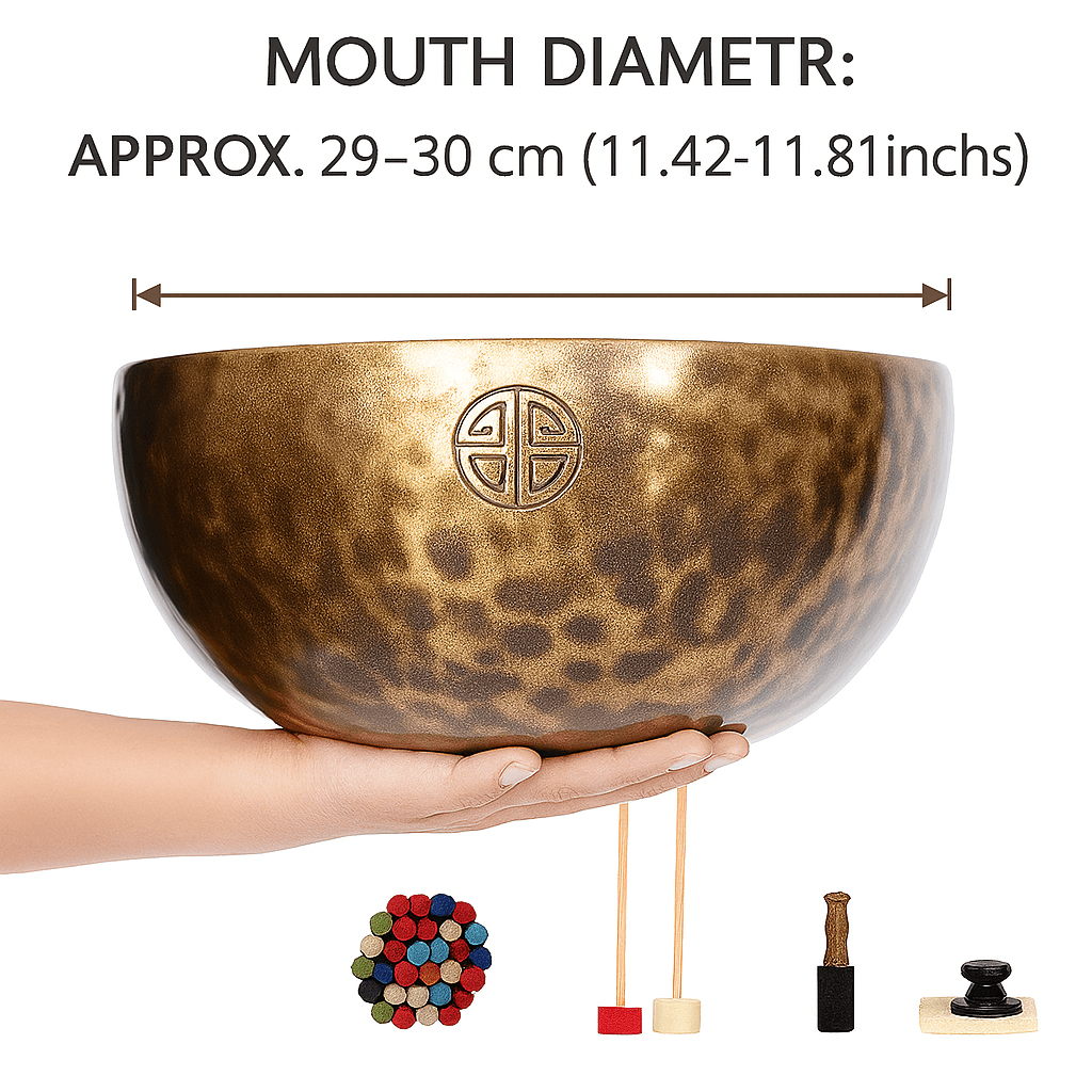 Himalayan High-Copper Full-Moon OM Singing Bowl (29–30 cm / 11.42–11.81 in) - Himalayan Whisper -