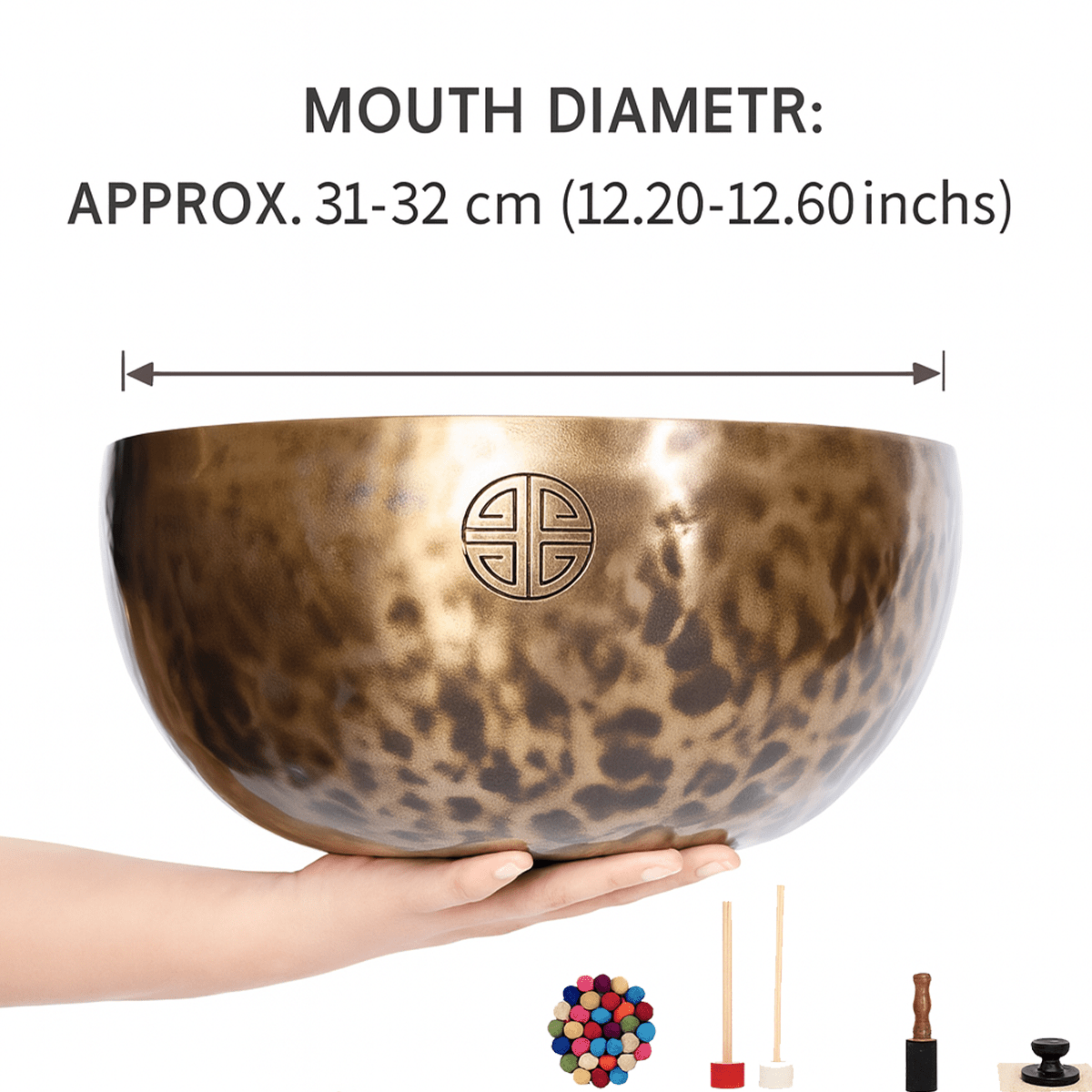 Himalayan High-Copper Full-Moon OM Singing Bowl (31–32 cm / 12.2–12.6 in) - Himalayan Whisper -