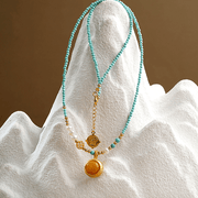 Himalayan Turquoise & Amber Pendant Necklace - Himalayan Whisper -