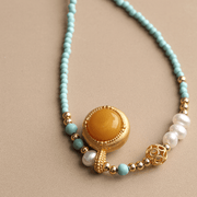 Himalayan Turquoise & Amber Pendant Necklace - Himalayan Whisper -