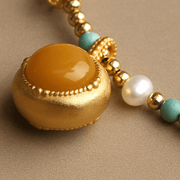 Himalayan Turquoise & Amber Pendant Necklace - Himalayan Whisper -