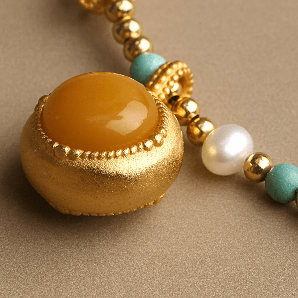 Himalayan Turquoise & Amber Pendant Necklace - Himalayan Whisper -