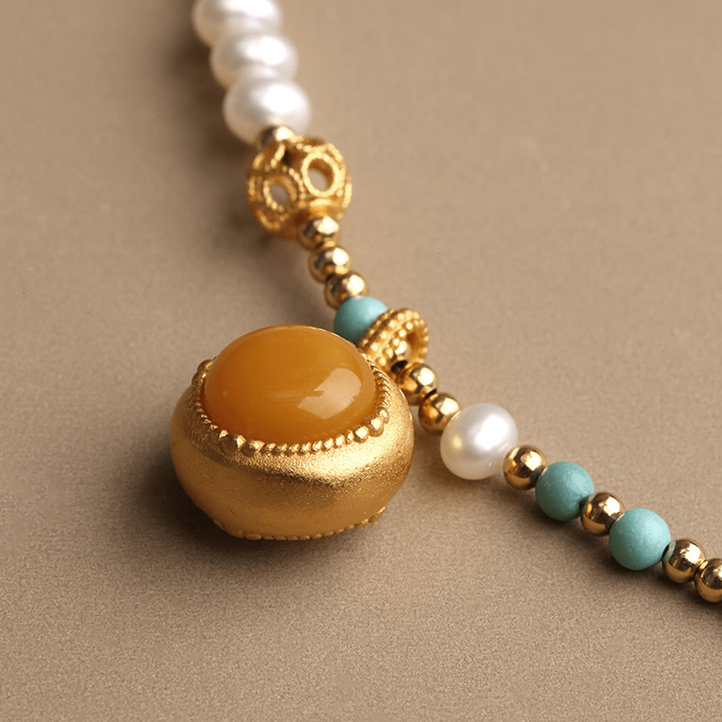 Himalayan Turquoise & Amber Pendant Necklace - Himalayan Whisper -