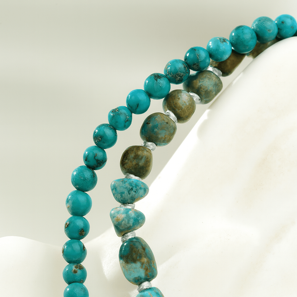 Himalayan Turquoise Charm Bracelet – Ocean-Sky Blue, Ink-Wash Veins - Himalayan Whisper -