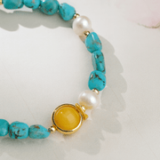 Himalayan Turquoise & Pearl Bracelet – “Golden Jade in Full Bloom” - Himalayan Whisper -