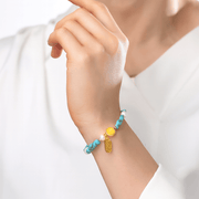Himalayan Turquoise & Pearl Bracelet – “Golden Jade in Full Bloom” - Himalayan Whisper -