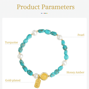 Himalayan Turquoise & Pearl Bracelet – “Golden Jade in Full Bloom” - Himalayan Whisper -