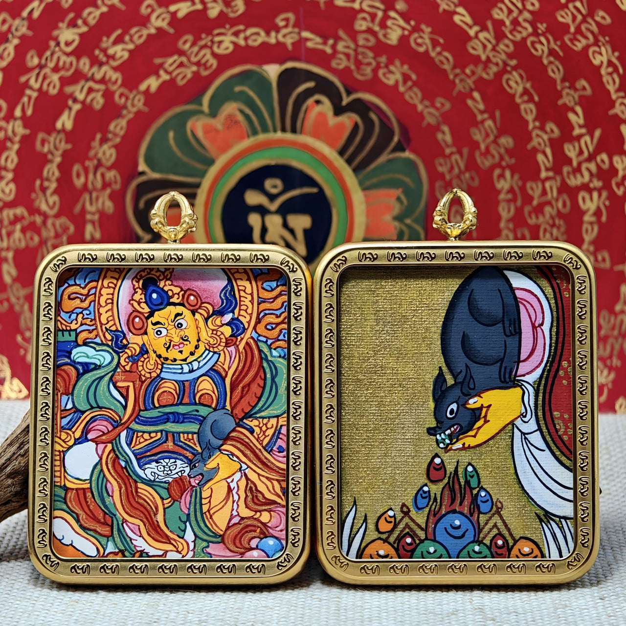 Lord of Fortune & Promotion Thangka Pendant – Himalayan Wealth Guardian(4×5cm / 1.57×1.97")–Design#1
