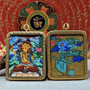 Manjushri Zodiac Rabbit Guardian Himalayan Thangka Pendant Necklace (4×5 cm / 1.57×1.97") - Himalayan Whisper - 