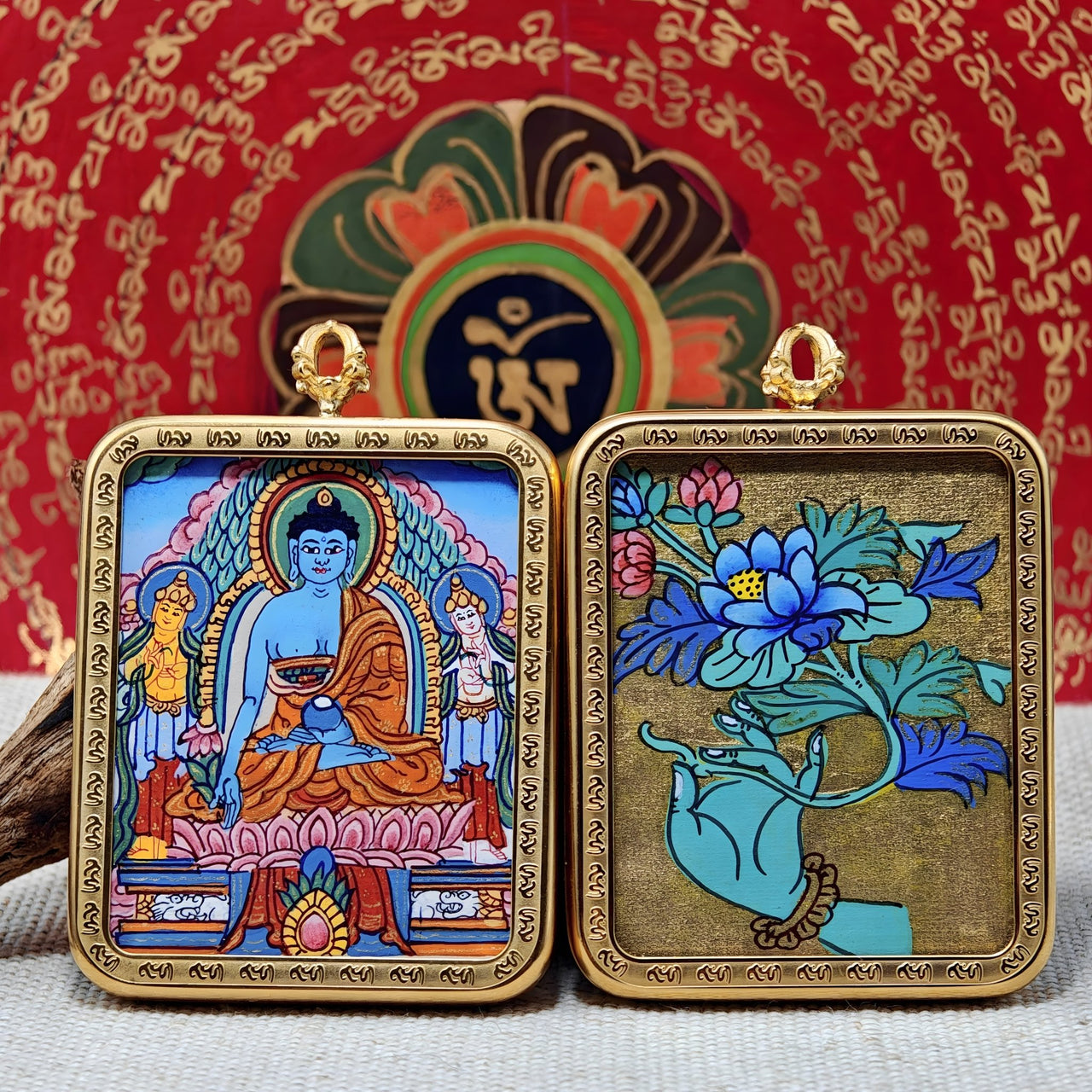 Medicine Buddha Himalayan Thangka Pendant Necklace – Design 2 (4×5 cm / 1.57×1.97") - Himalayan Whisper