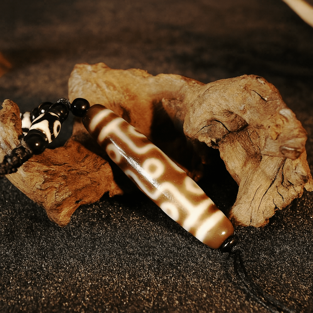 Nine - Eyed Dzi Bead Pendant Necklace – Himalayan Agate,58mm (2.28") | “King of Dzi” Full - Circle Blessings