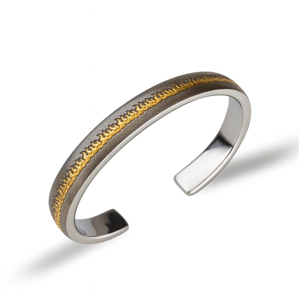 Russian Meteor Iron “Sacred Fire” Bangle — 24K Gold Inlay, Heritage Handcrafted (Unisex) - Himalayan Whisper - 