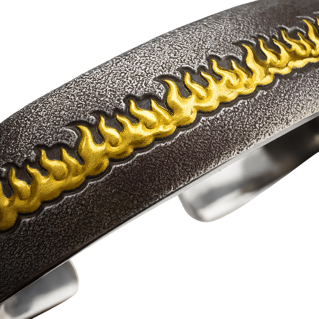 Russian Meteor Iron “Sacred Fire” Bangle — 24K Gold Inlay, Heritage Handcrafted (Unisex) - Himalayan Whisper - 