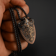 Russian Meteor Iron Totem Pendant — Hand - Carved Taotie & Dragon, 24K Gold Inlay (Unisex) - Himalayan Whisper - 