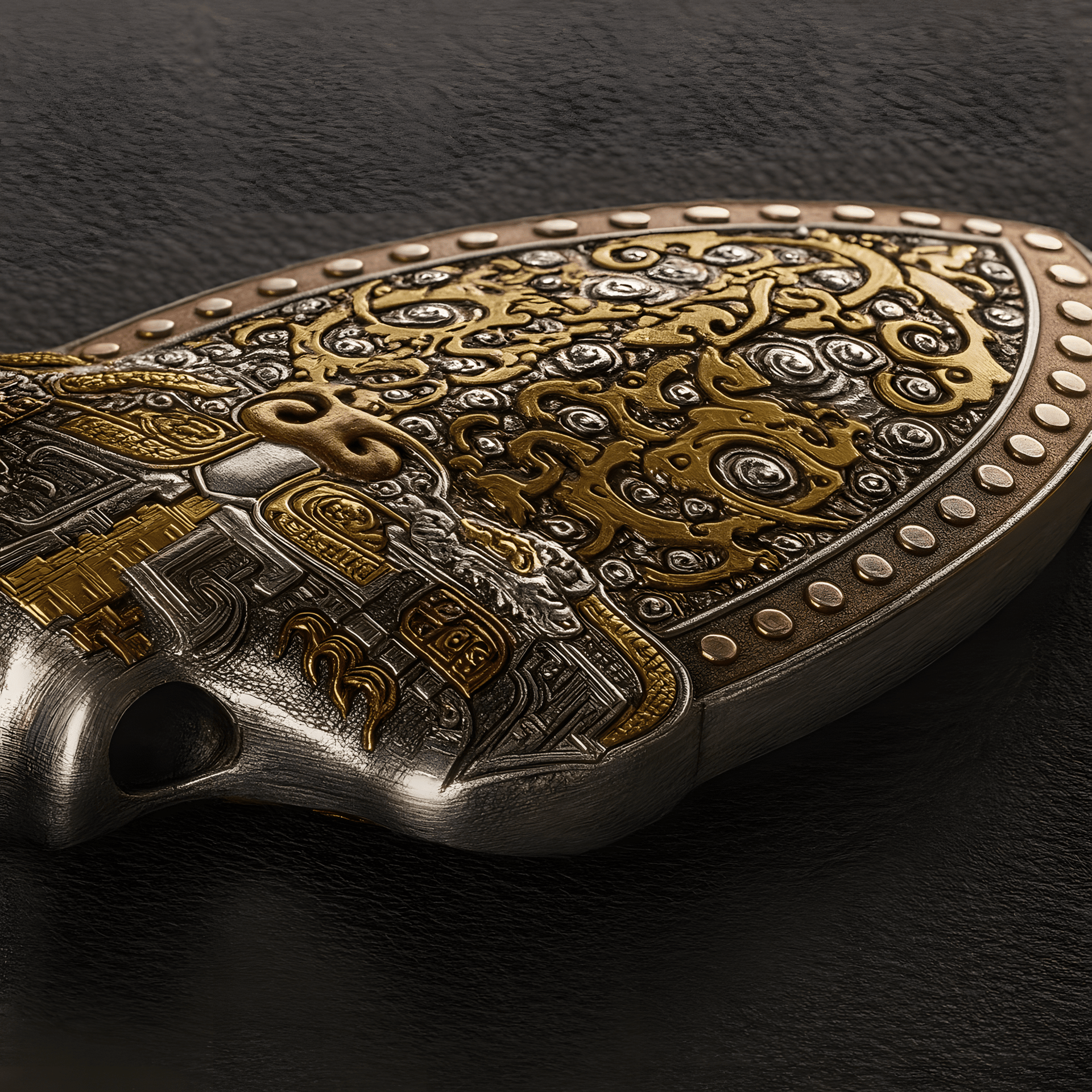 Russian Meteor Iron Totem Pendant — Hand - Carved Taotie & Dragon, 24K Gold Inlay (Unisex) - Himalayan Whisper - 