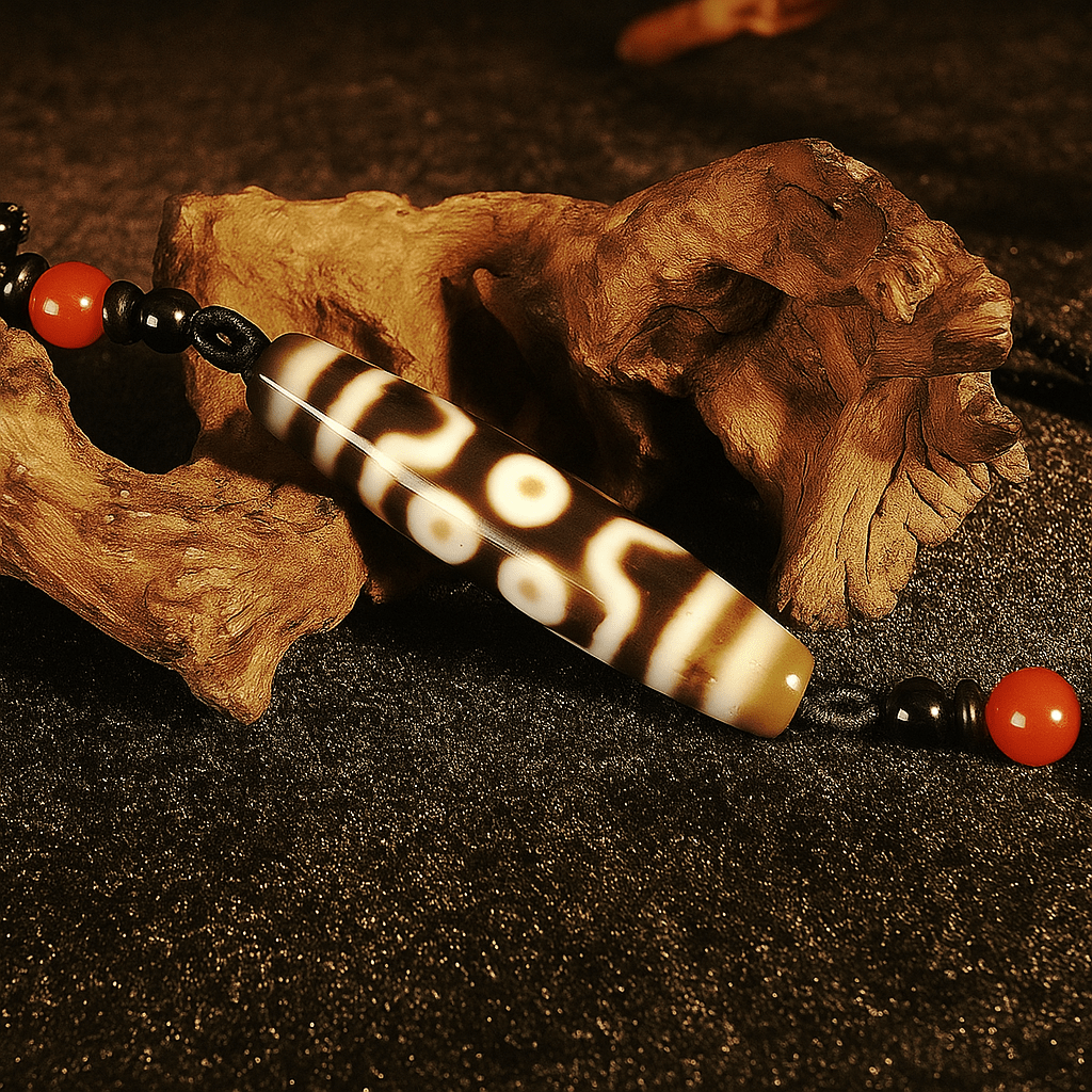 Seven - Eyed Dzi Bead Pendant Necklace – Himalayan Agate, 58mm / 2.28" | Great Fortune & Protection - Himalayan Whisper - 