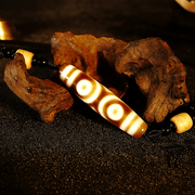 Three - Eyed Dzi Bead Pendant Necklace (Design 1) – Himalayan Agate, 58mm / 2.28" | Wealth & Opportunity