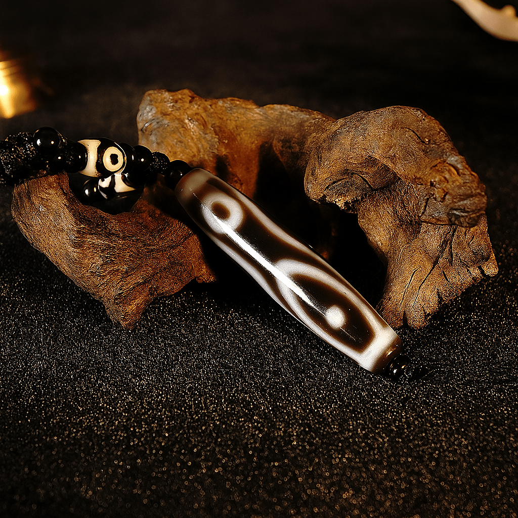 Three - Eyed Sacred Lake Dzi Bead Pendant Necklace – Himalayan Agate, 58mm (2.28") | Calm, Consistent Wealth Flow