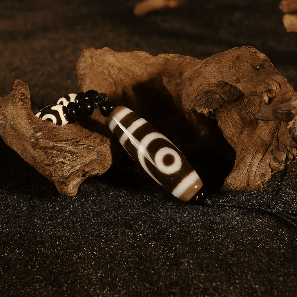 Two - Eyed Dzi Bead Pendant Necklace – Himalayan Agate, 38mm (1.5") | Fated Connection & Attraction (Design 1)