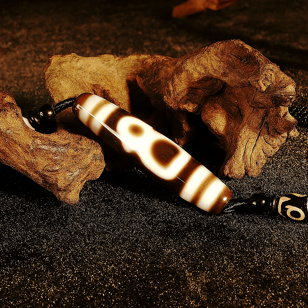 Wealth God Dzi Bead Pendant Necklace – Himalayan Agate, 38mm (1.5") | Wealth Guardian & Abundant Flow (Design 1)