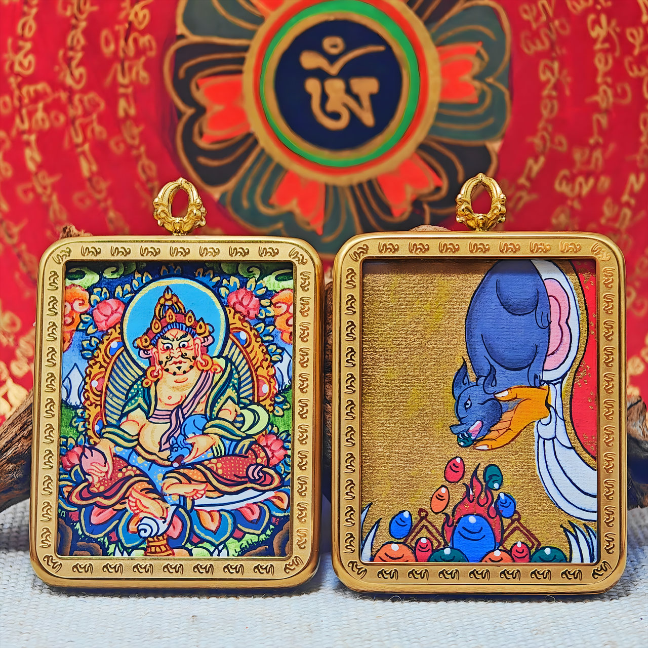 Yellow Wealth Guardian Tangka Pendant – Prosperity & Money Flow (4×5cm / 1.57×1.97") – Design 1 - Himalayan Whisper -