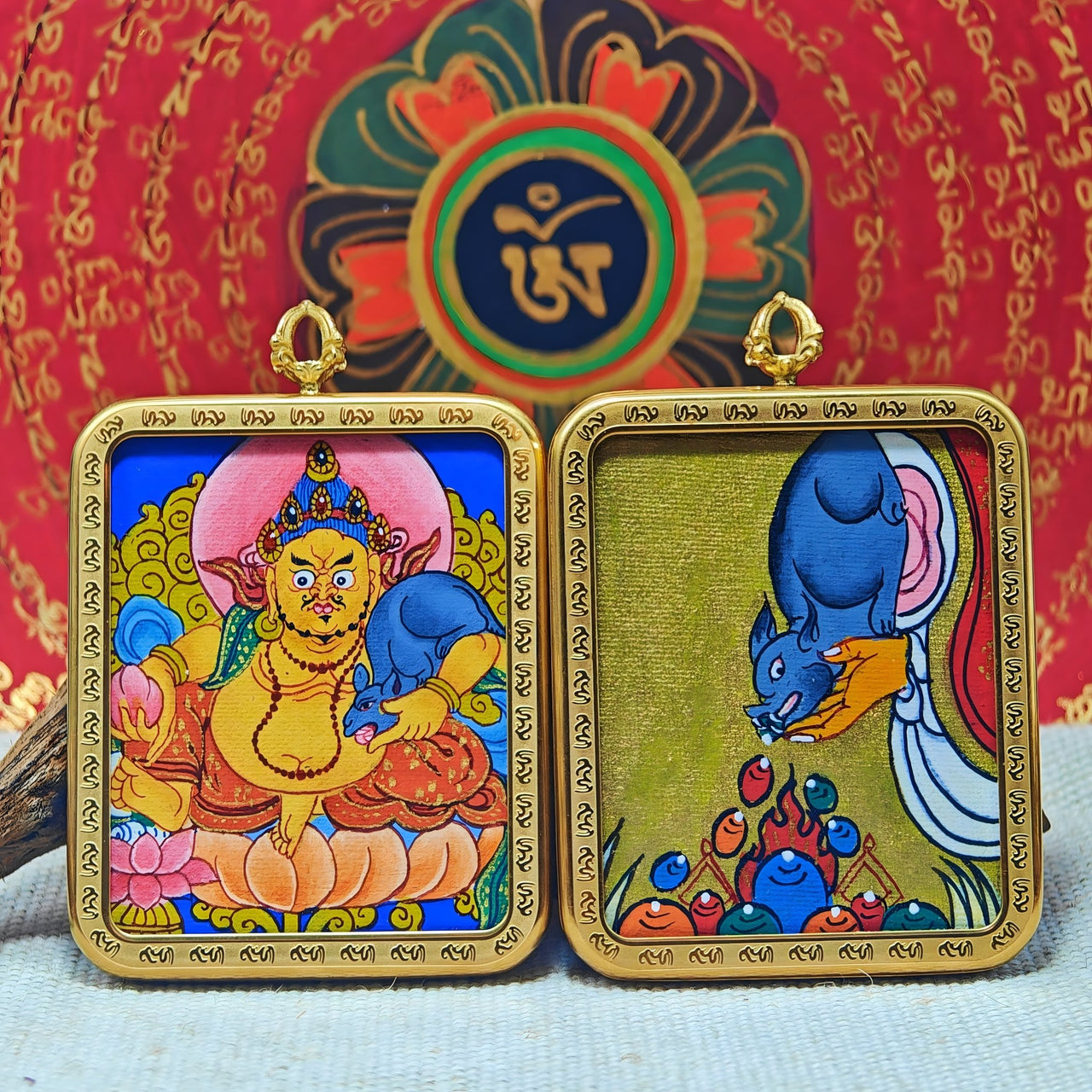 Yellow Wealth Guardian Thangka Pendant – Prosperity & Money Flow (4×5cm / 1.57×1.97") – Design 3 - Himalayan Whisper - 