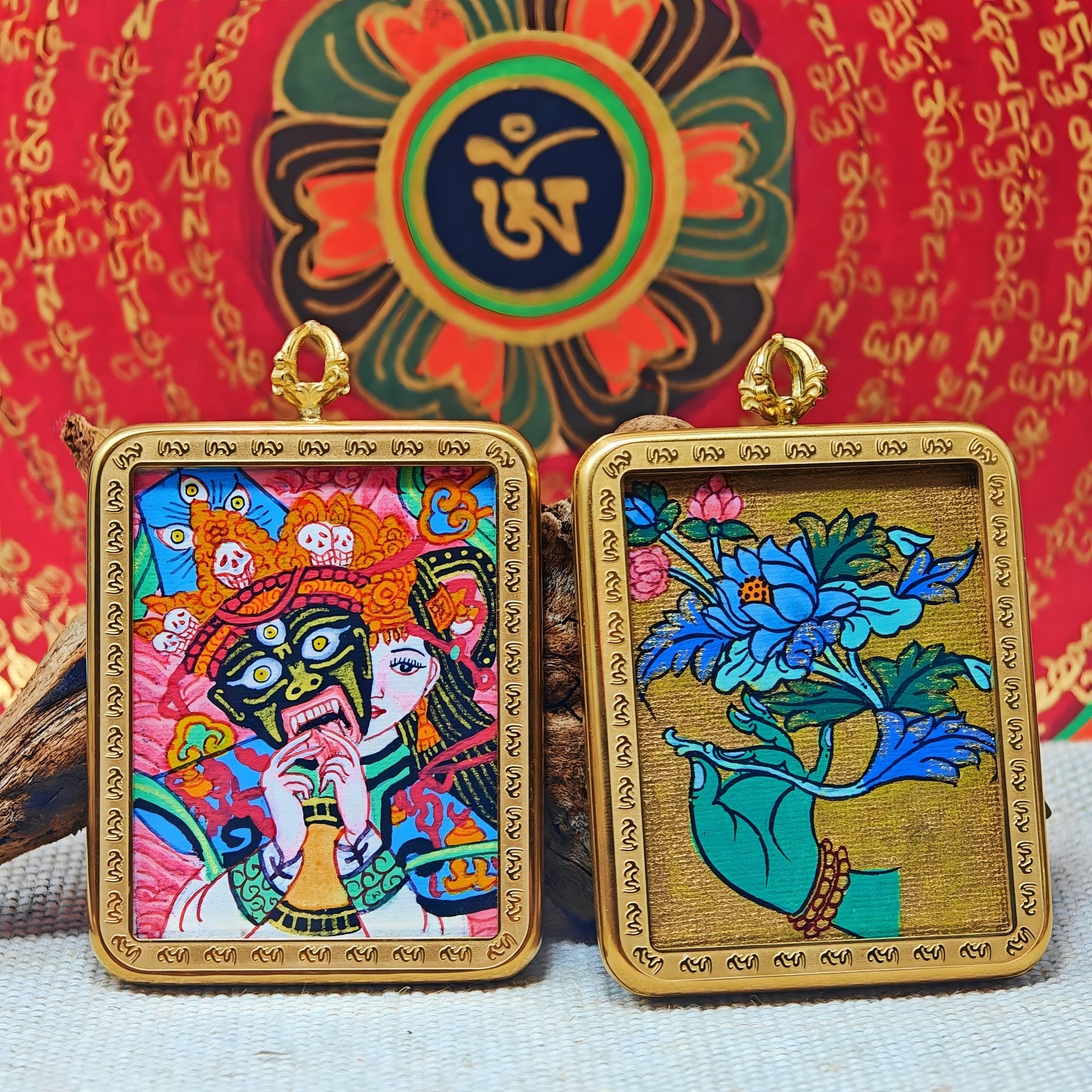 Zajiram Thangka Pendant – “Past & Present” Reincarnation Compass (3.5×4.5cm / 1.38×1.77") – Design 1 - Himalayan Whisper - 