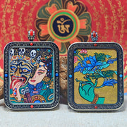 Zajiram Thangka Pendant – “Past & Present” Reincarnation Compass (3.5×4.5cm / 1.38×1.77") – Design 2 - Himalayan Whisper - 