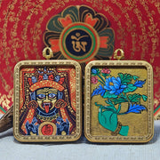 Zajiram Thangka Pendant – “Red - Gold Surge” Energy Shield (4×5cm / 1.57×1.97") – Design 1 - Himalayan Whisper - 